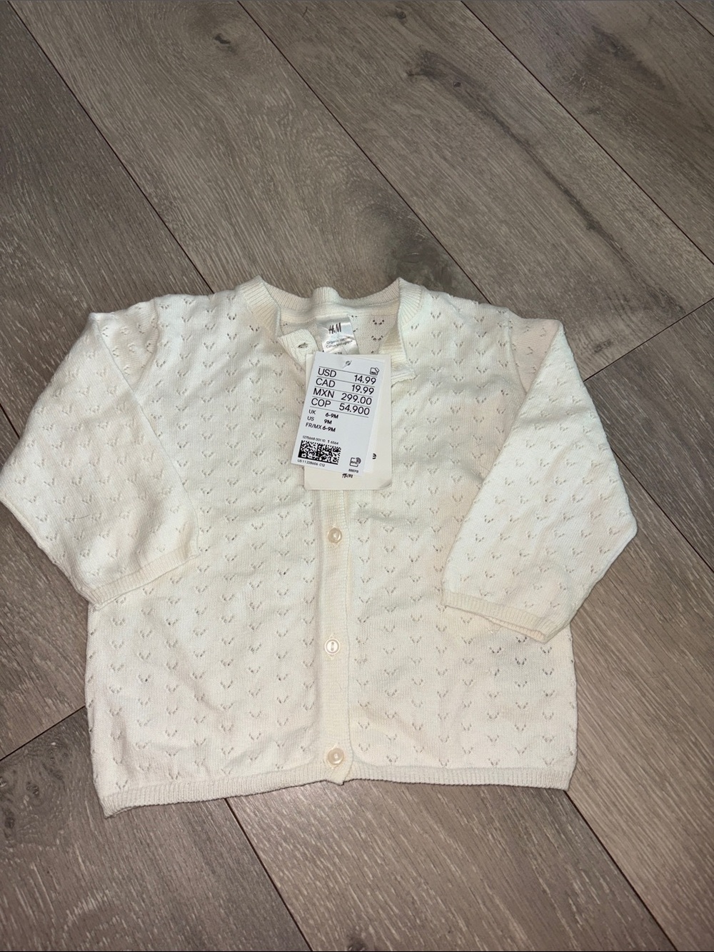 H&M Cream Knit Baby Cardigan - Eyelet Texture
